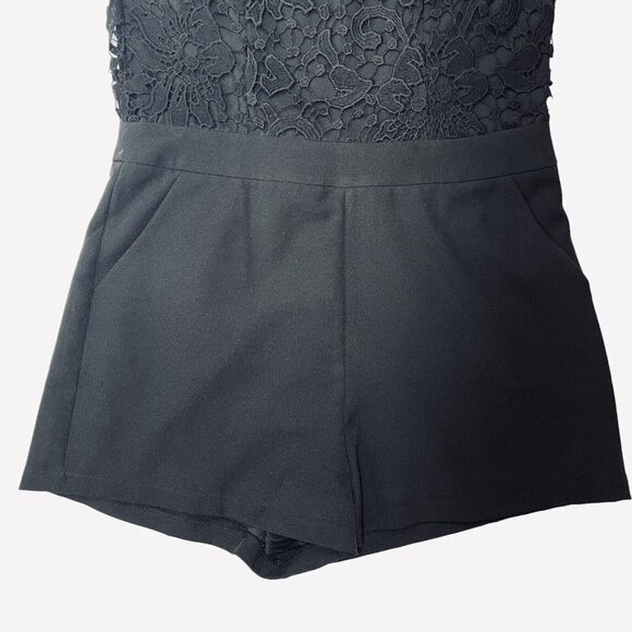 TEA & CUP‎ LOS ANGELES Women's Elegant Open Back Romper Medium Black Venice Lace - Picture 7 of 16